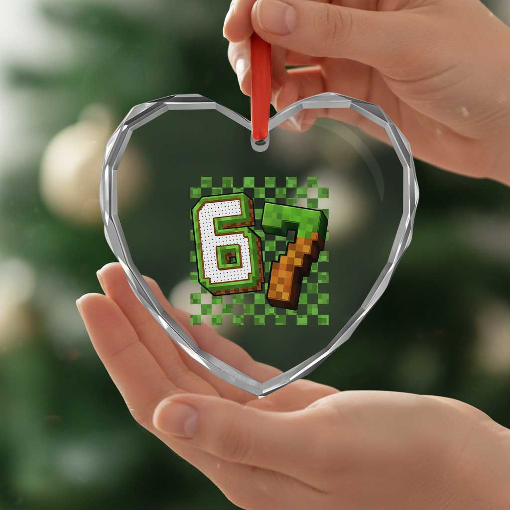 Funny 67 Pixel Style Graphic Heart Crystal Glass Ornament Viral Six Seven Meme Gamer - Wonder Print Shop