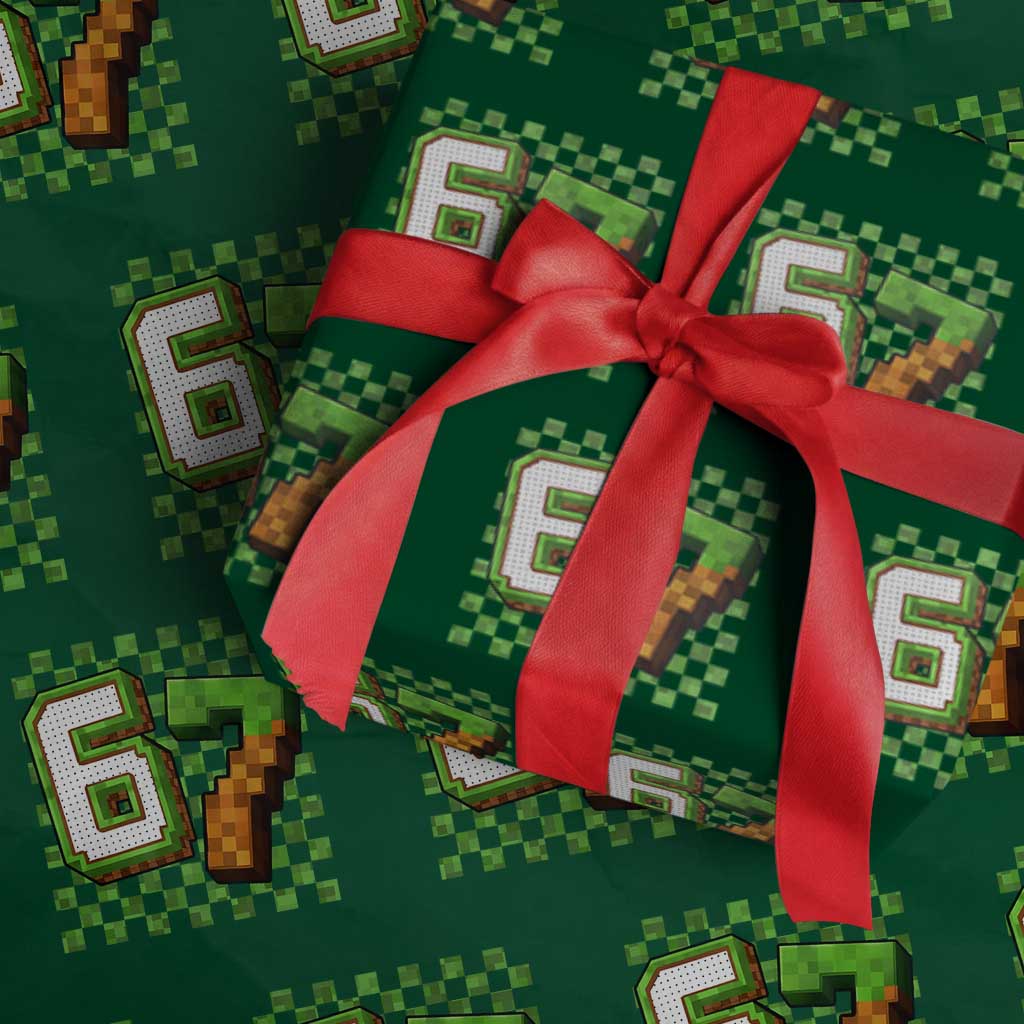 Funny 67 Pixel Style Graphic Wrapping Paper Roll Viral Six Seven Meme Gamer - Wonder Print Shop