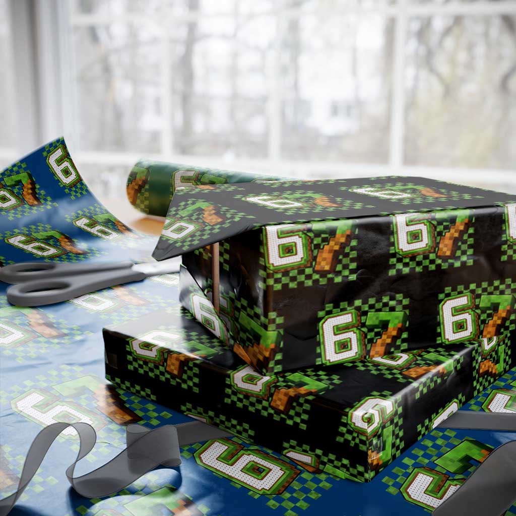 Funny 67 Pixel Style Graphic Wrapping Paper Roll Viral Six Seven Meme Gamer - Wonder Print Shop