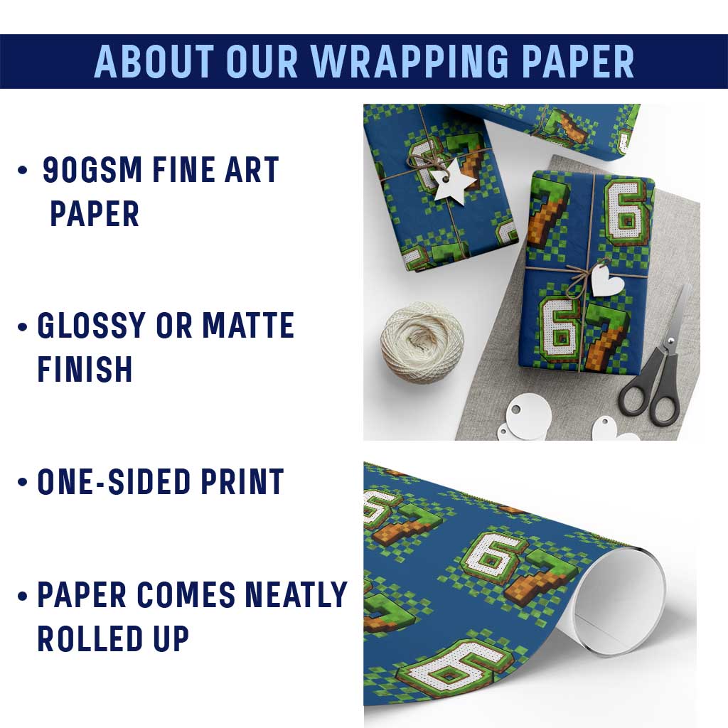 Funny 67 Pixel Style Graphic Wrapping Paper Roll Viral Six Seven Meme Gamer - Wonder Print Shop