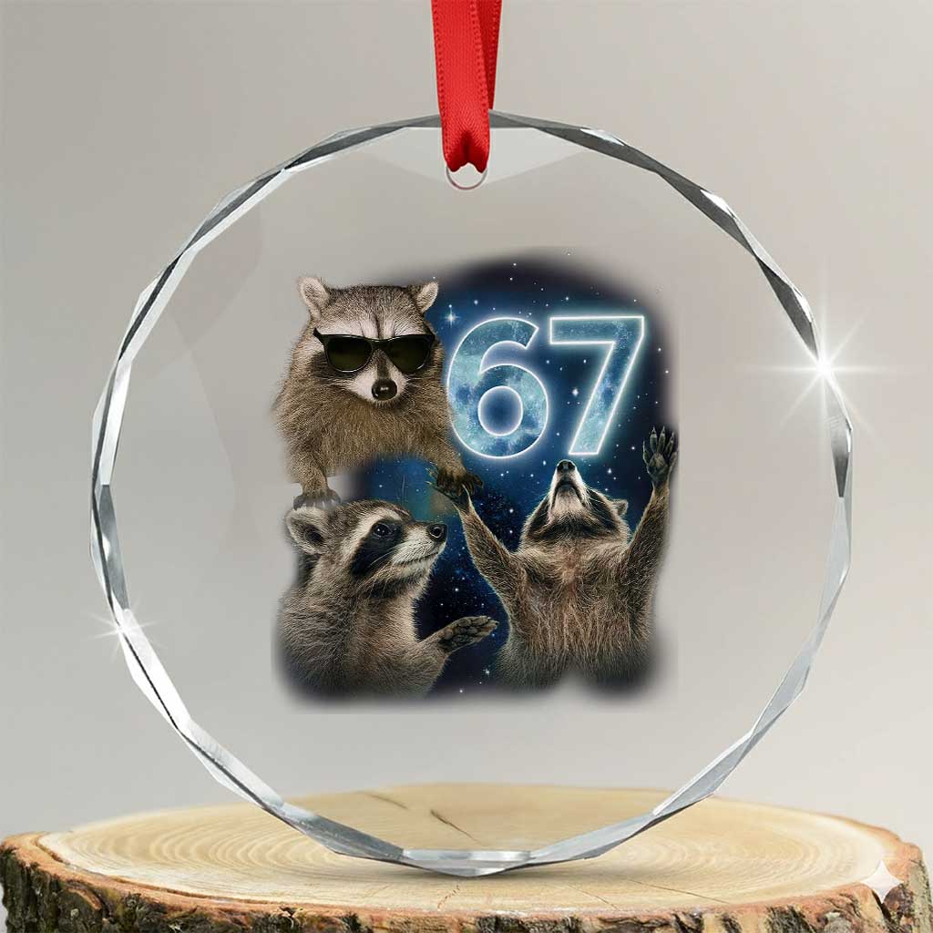 Funny 67 Raccoon Meme Crystal Glass Ornament Howling at The Moon Funny Six Seven Weird Cursed - Wonder Print Shop