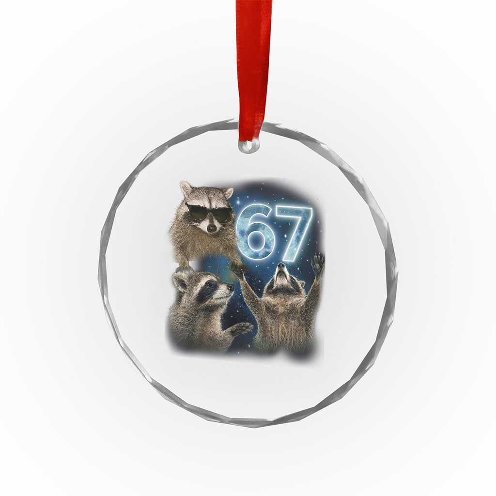 Funny 67 Raccoon Meme Crystal Glass Ornament Howling at The Moon Funny Six Seven Weird Cursed - Wonder Print Shop