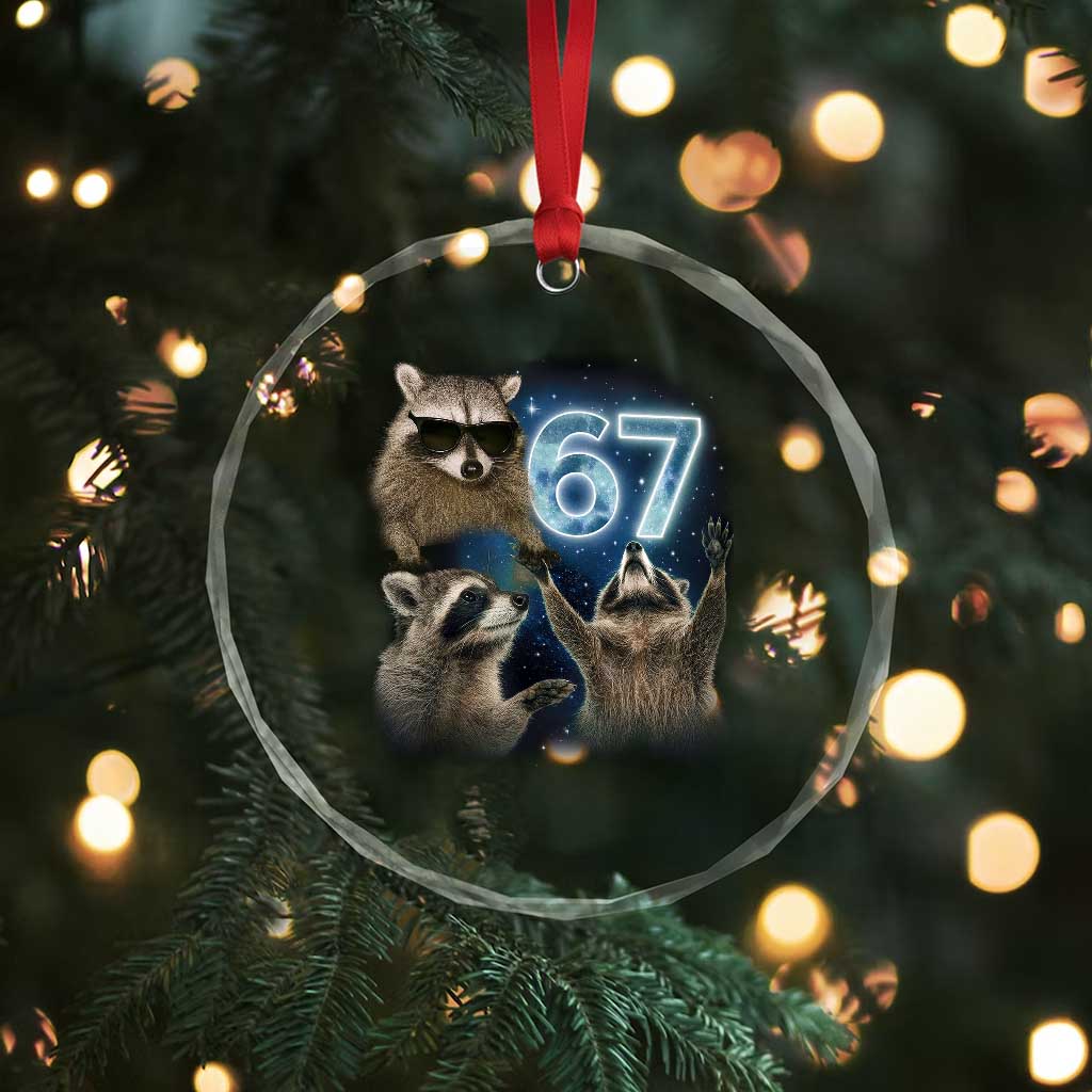 Funny 67 Raccoon Meme Crystal Glass Ornament Howling at The Moon Funny Six Seven Weird Cursed - Wonder Print Shop