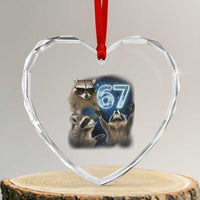 Funny 67 Raccoon Meme Heart Crystal Glass Ornament Howling at The Moon Funny Six Seven Weird Cursed - Wonder Print Shop