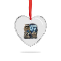 Funny 67 Raccoon Meme Heart Crystal Glass Ornament Howling at The Moon Funny Six Seven Weird Cursed - Wonder Print Shop
