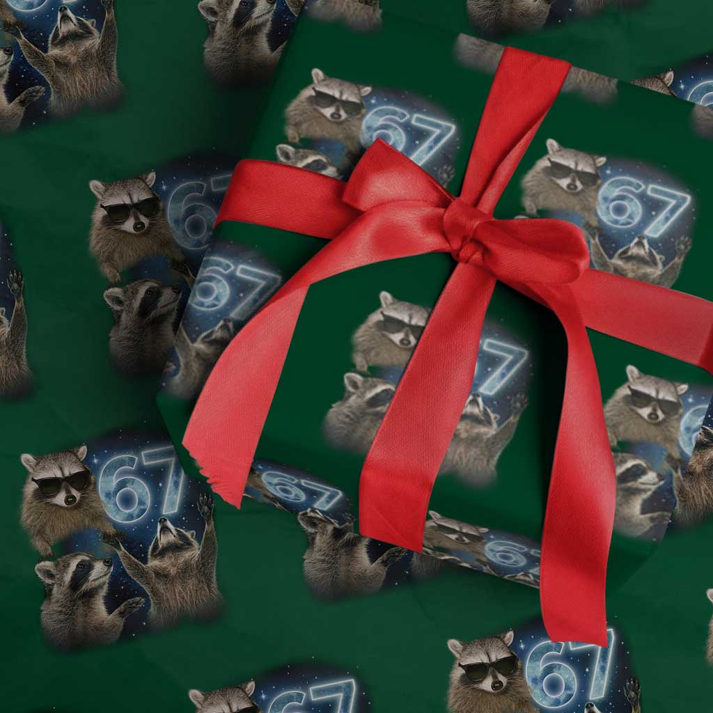 Funny 67 Raccoon Meme Wrapping Paper Roll Howling at The Moon Funny Six Seven Weird Cursed - Wonder Print Shop