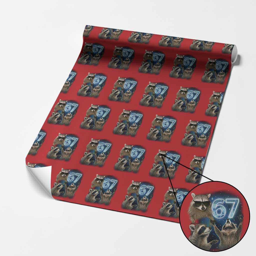 Funny 67 Raccoon Meme Wrapping Paper Roll Howling at The Moon Funny Six Seven Weird Cursed - Wonder Print Shop
