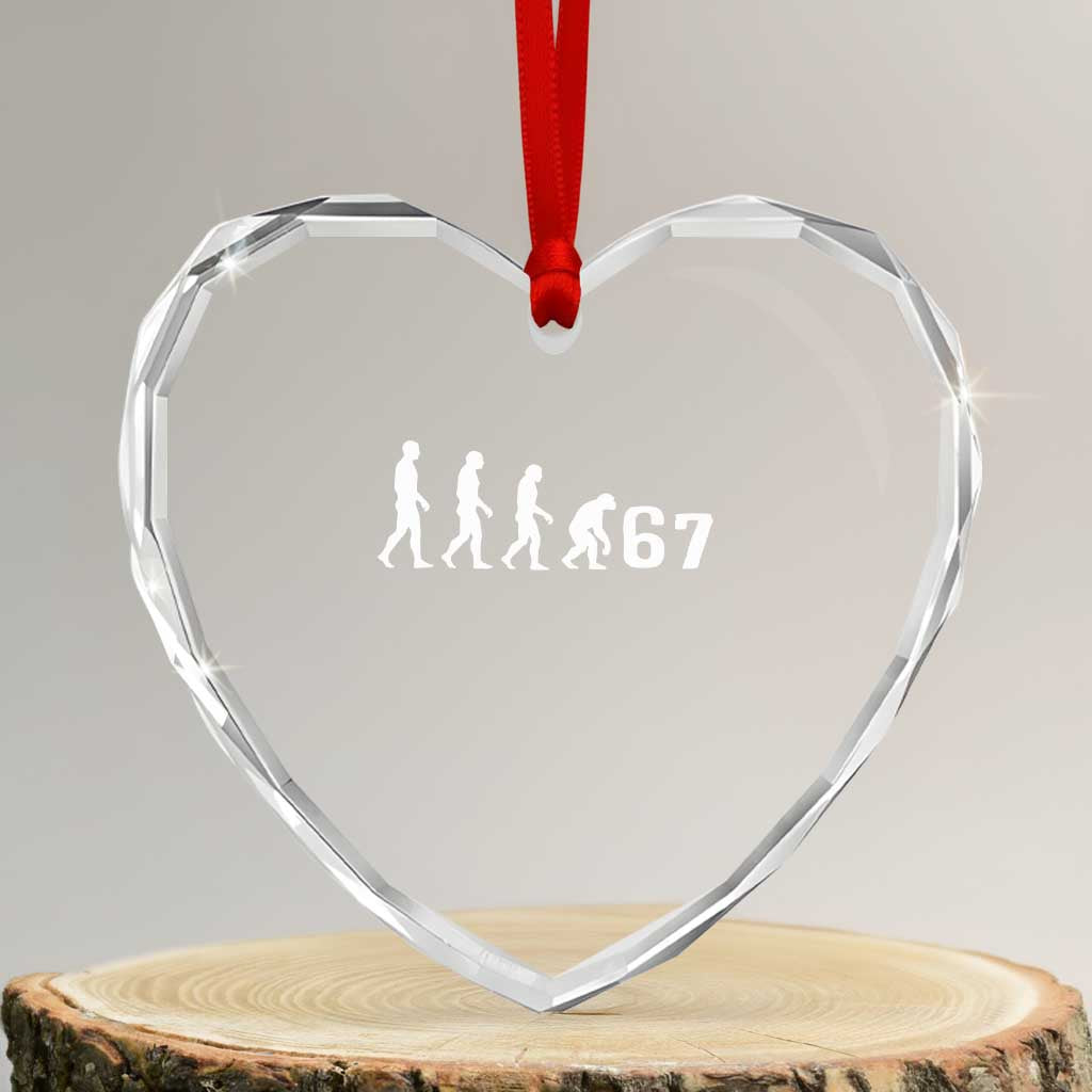 Funny 67 Reverse Evolution Heart Crystal Glass Ornament Sarcastic Six Seven Meme - Wonder Print Shop