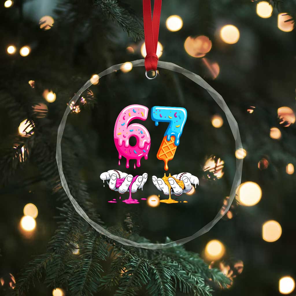 Funny 67 Six Seven Ice Cream Drip Crystal Glass Ornament Cool Meme 6 7 Funny Number Couple Matching Costume - Wonder Print Shop