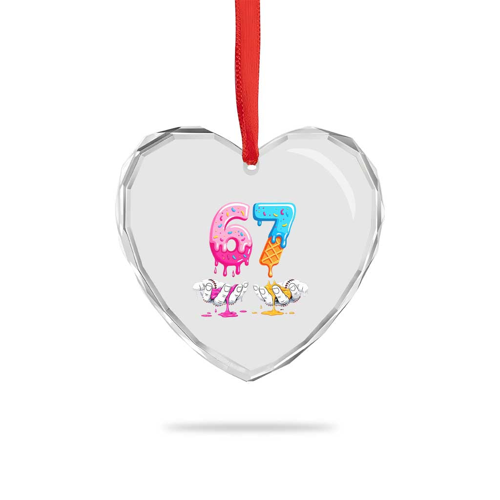 Funny 67 Six Seven Ice Cream Drip Heart Crystal Glass Ornament Cool Meme 6 7 Funny Number Couple Matching Costume - Wonder Print Shop