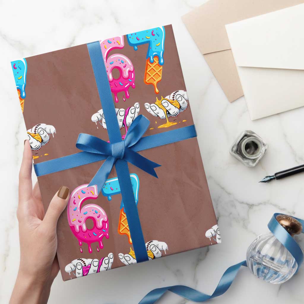 Funny 67 Six Seven Ice Cream Drip Wrapping Paper Roll Cool Meme 6 7 Funny Number Couple Matching Costume - Wonder Print Shop