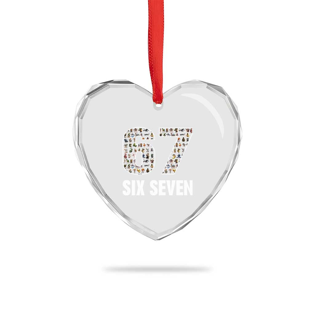 Funny 67 Six Seven Italian Brainrot Gen Alpha Meme Heart Crystal Glass Ornament - Wonder Print Shop
