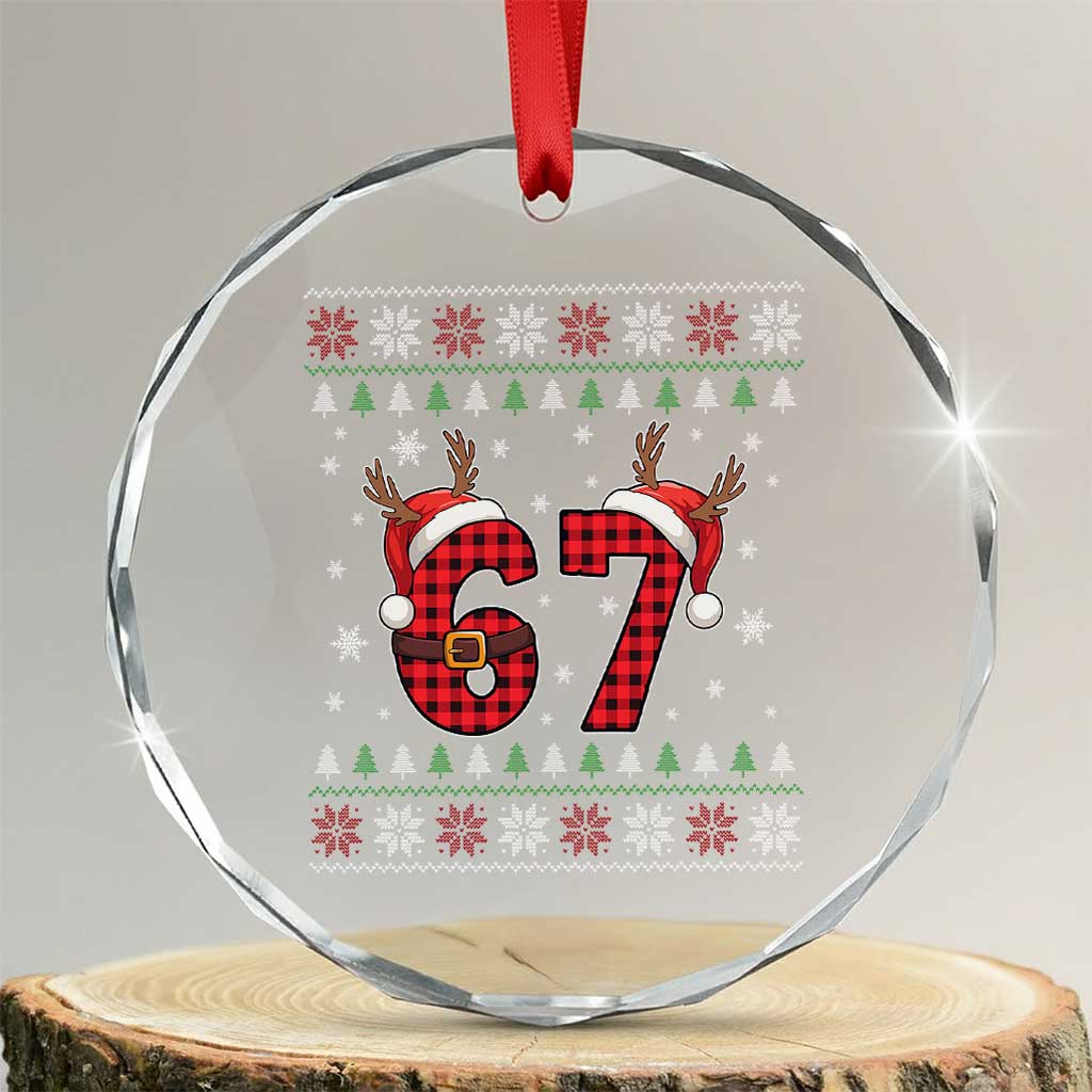 Funny 67 Six Seven Meme Brainrot Cringe Christmas Plaid Graphic Crystal Glass Ornament - Wonder Print Shop