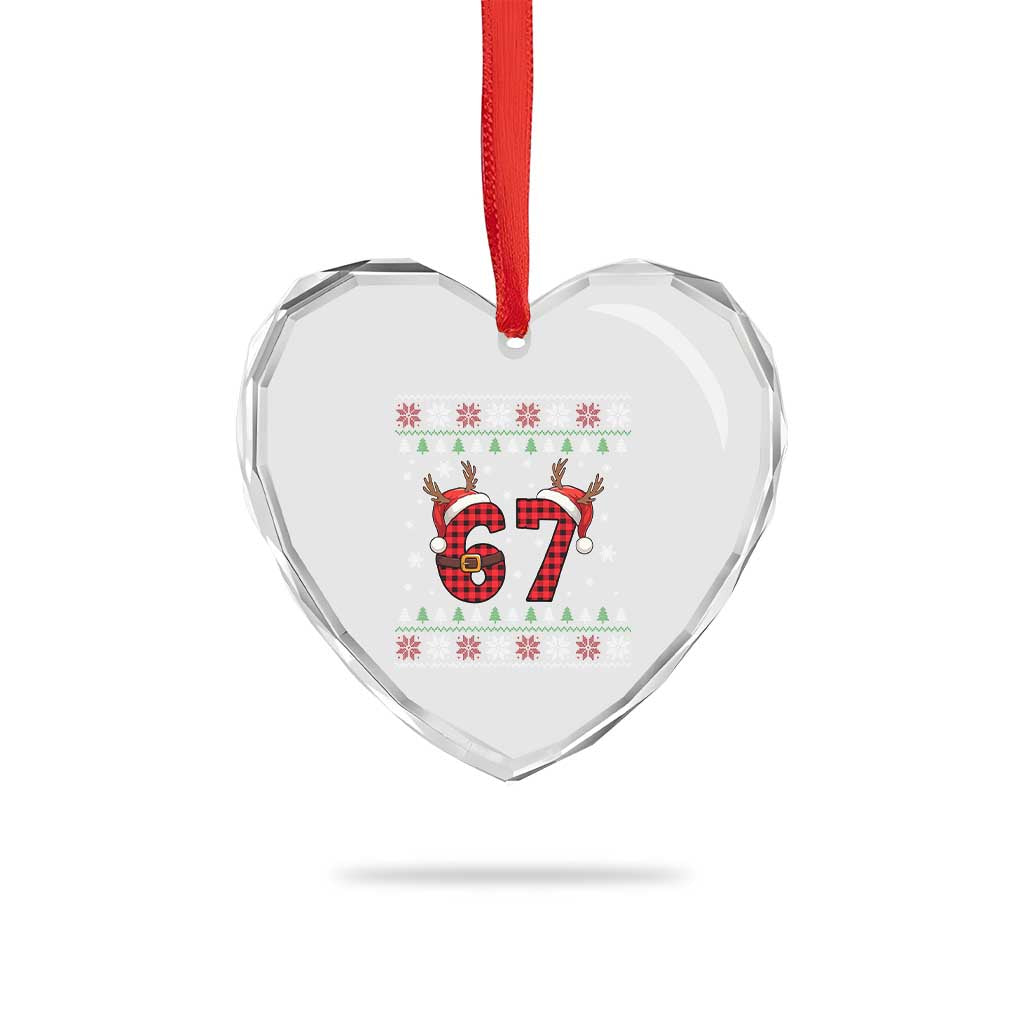 Funny 67 Six Seven Meme Brainrot Cringe Christmas Plaid Graphic Heart Crystal Glass Ornament - Wonder Print Shop