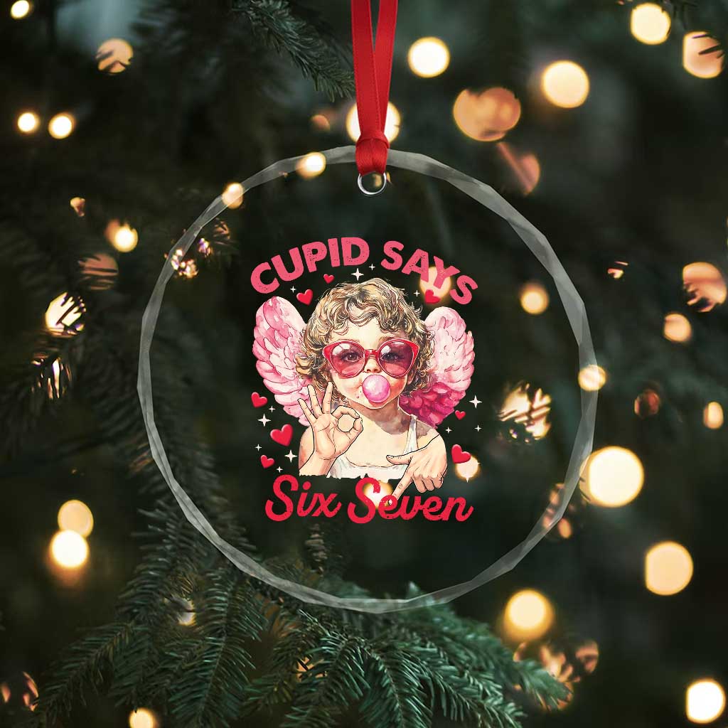 Funny 67 Valentines Day Crystal Glass Ornament Cupid Say Six Seven 67 Meme