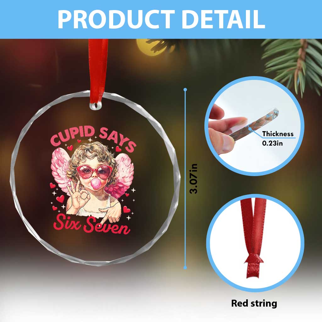 Funny 67 Valentines Day Crystal Glass Ornament Cupid Say Six Seven 67 Meme