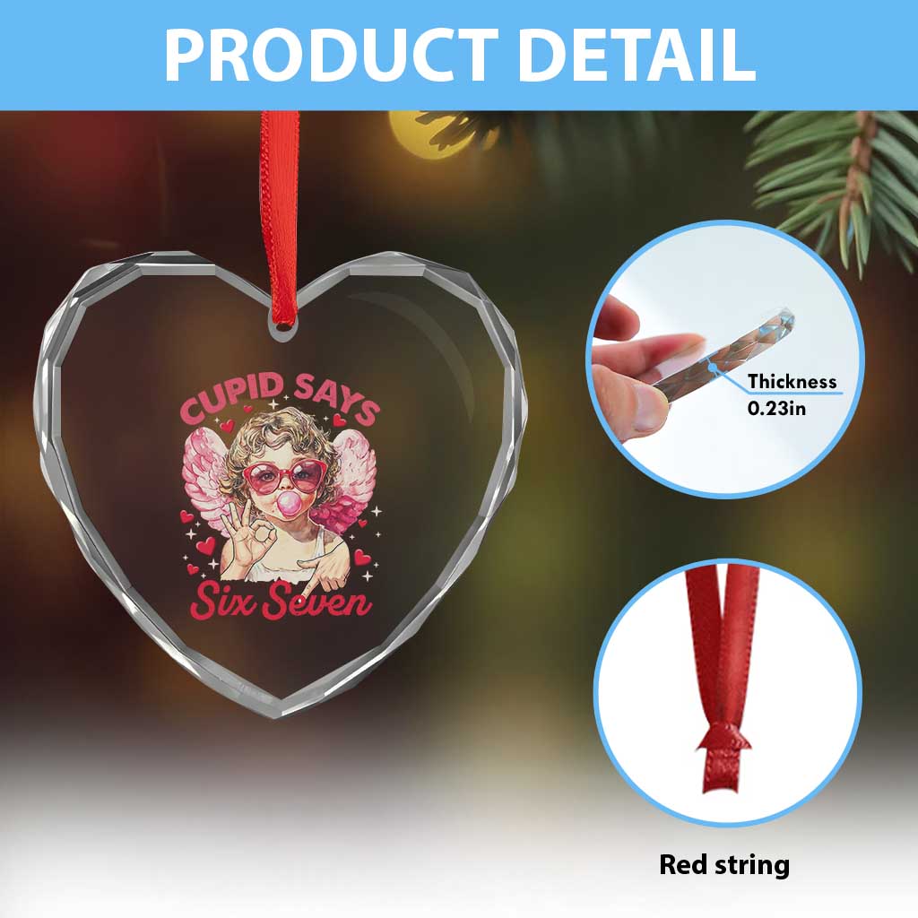 Funny 67 Valentines Day Heart Crystal Glass Ornament Cupid Say Six Seven 67 Meme