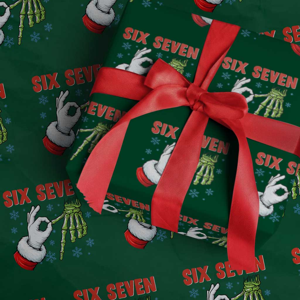 Funny 67 Xmas Wrapping Paper Roll Six Seven Meme Santa Skeleton Hands Gesture Gen Alpha - Wonder Print Shop