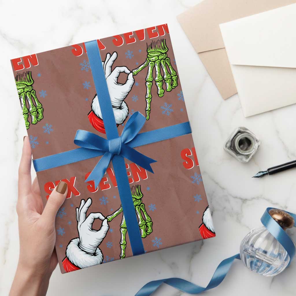 Funny 67 Xmas Wrapping Paper Roll Six Seven Meme Santa Skeleton Hands Gesture Gen Alpha - Wonder Print Shop