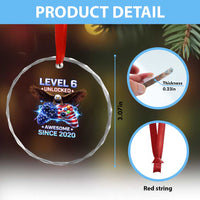 Funny 6th Birthday Crystal Glass Ornament Level 6 Unlocked Awesome Since 2020 USA Gamer