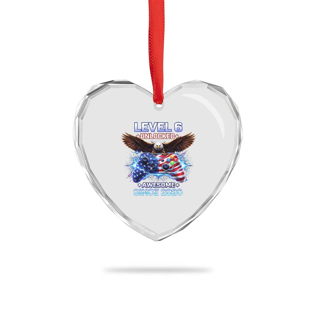Funny 6th Birthday Heart Crystal Glass Ornament Level 6 Unlocked Awesome Since 2020 USA Gamer