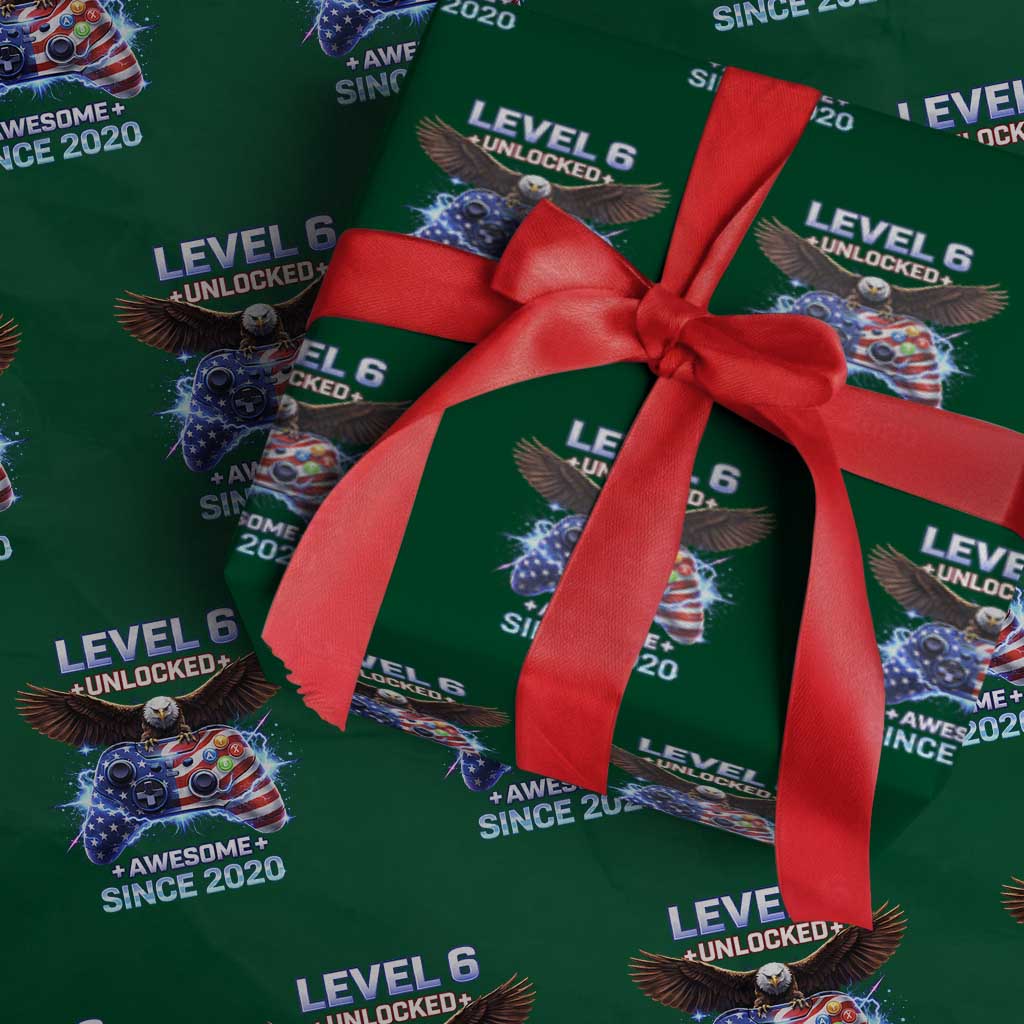 Funny 6th Birthday Wrapping Paper Roll Level 6 Unlocked Awesome Since 2020 USA Gamer