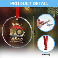 Funny 70th Birthday Crystal Glass Ornament Vintage Retro Built 70 Years Ago