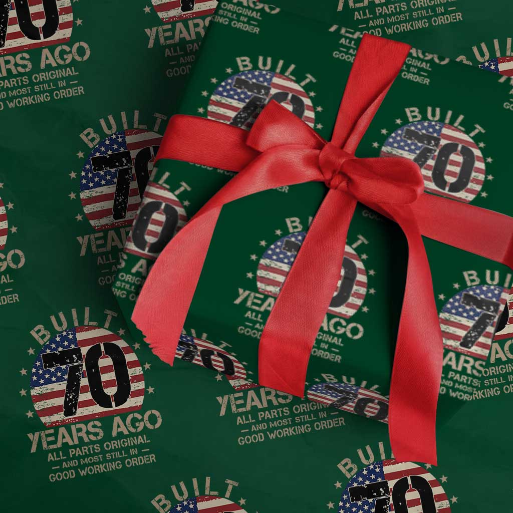 Funny 70th Birthday Wrapping Paper Roll Vintage US Flag Built 70 Years Ago Parts Original