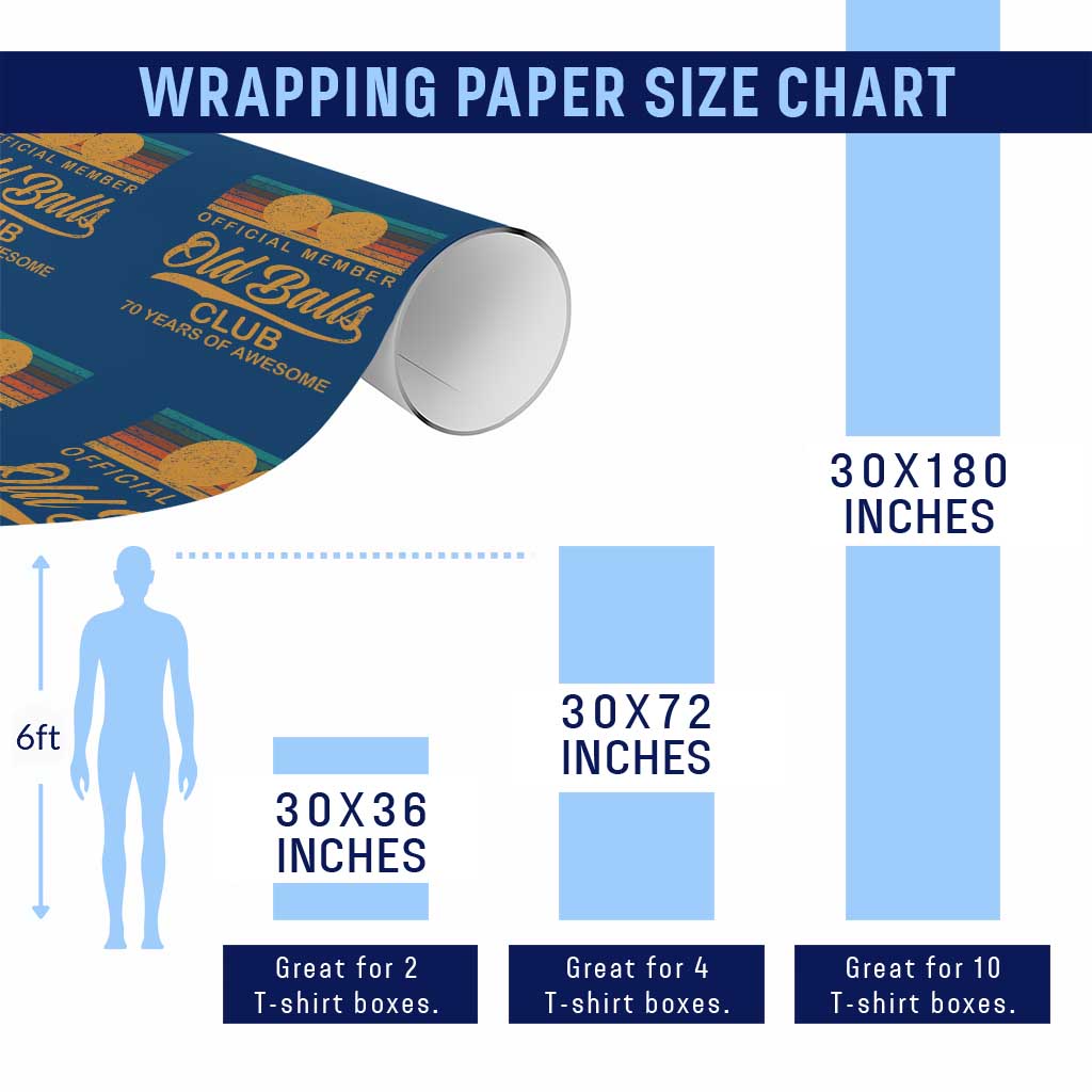 Funny 70th Birthday Wrapping Paper Roll Official Member Of The Old Ball Clubs Retro Sunset - Wonder Print Shop