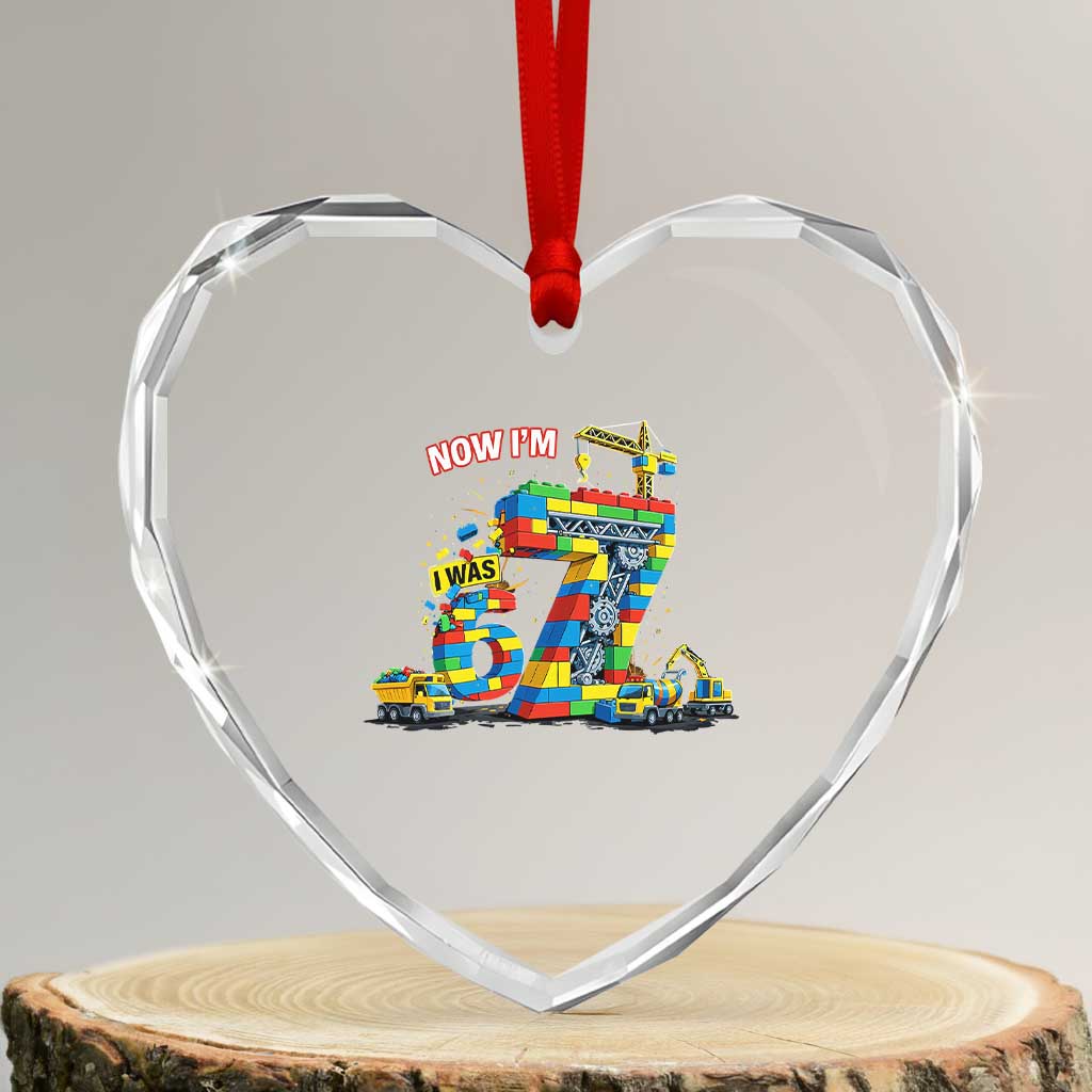 Funny 7th Birthday Building Bricks Heart Crystal Glass Ornament I Was 6 Now Im 7 Kids 67 Birthday Building Six Seven Boy