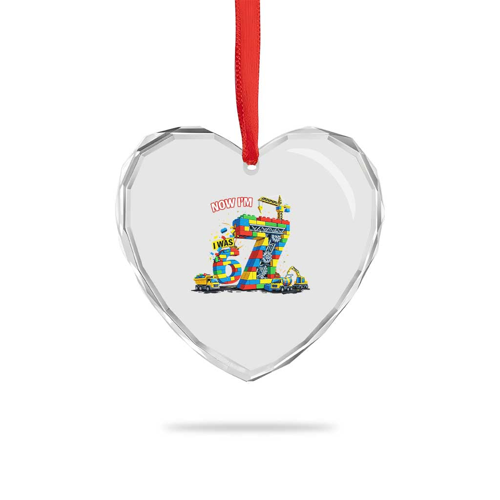 Funny 7th Birthday Building Bricks Heart Crystal Glass Ornament I Was 6 Now Im 7 Kids 67 Birthday Building Six Seven Boy