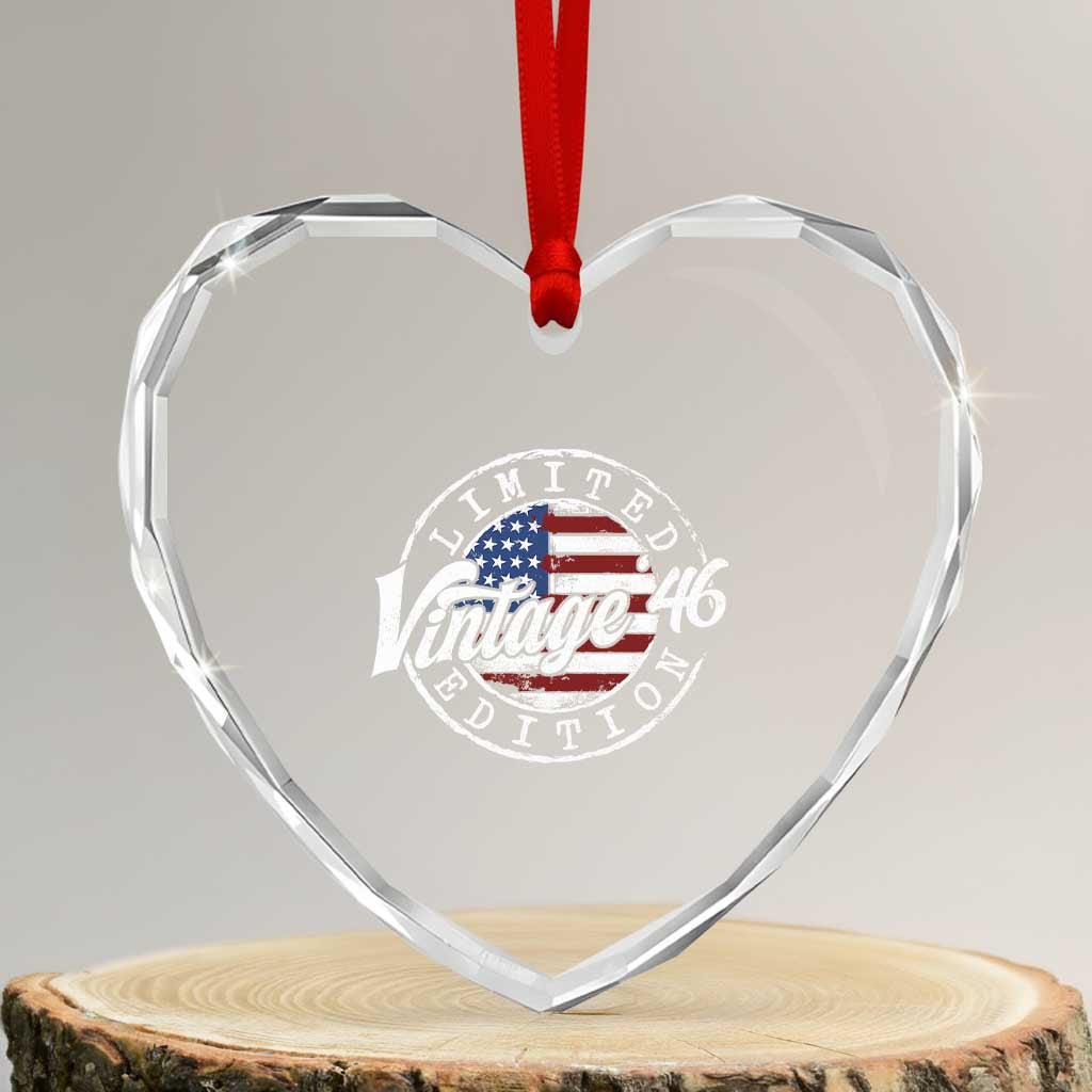 Funny 80th Birthday Heart Crystal Glass Ornament Vintage 1946 Stamp 80 Years Old American Flag