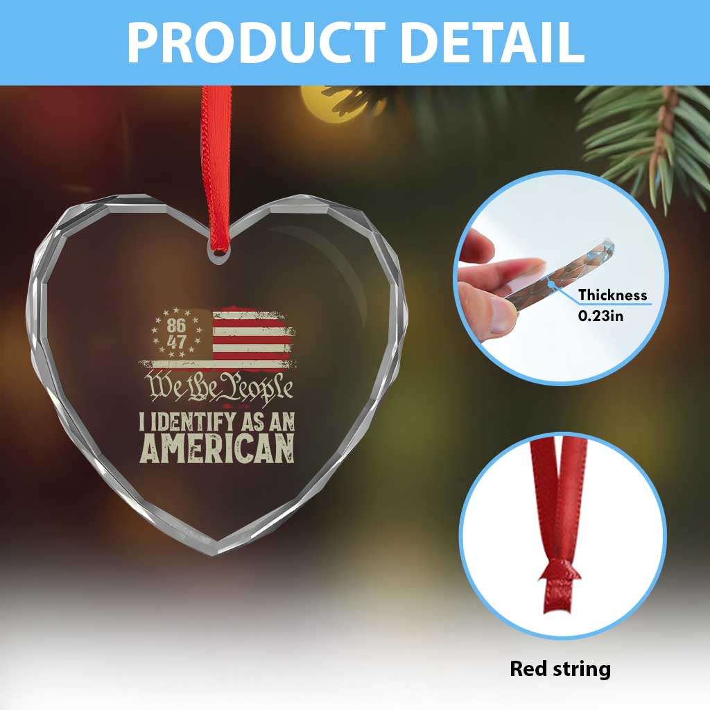 Funny 8647 I Identify As An American Heart Crystal Glass Ornament American Flag - Wonder Print Shop