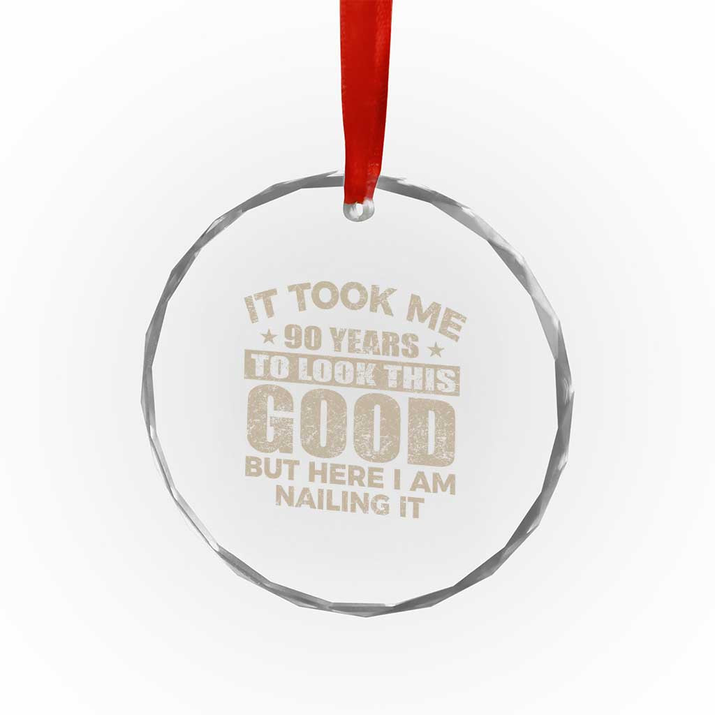 Funny 90th Birthday Crystal Glass Ornament Retro Grandpa Grandma Bday Gift