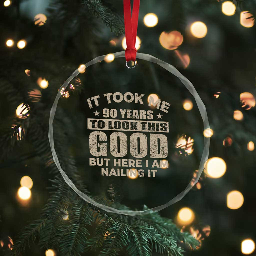 Funny 90th Birthday Crystal Glass Ornament Retro Grandpa Grandma Bday Gift