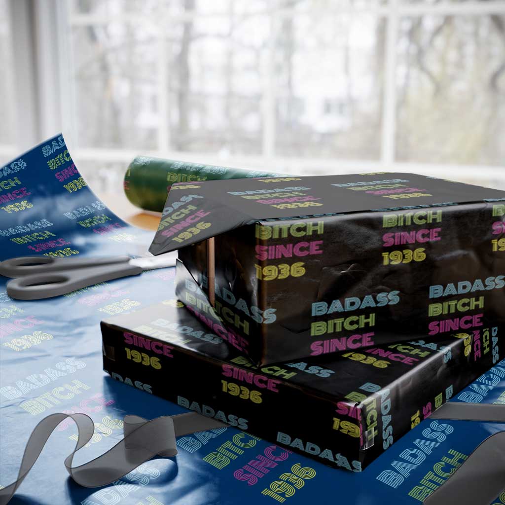 Funny 90th Birthday Wrapping Paper Roll Retro Vintage Badass Bih Since 1936