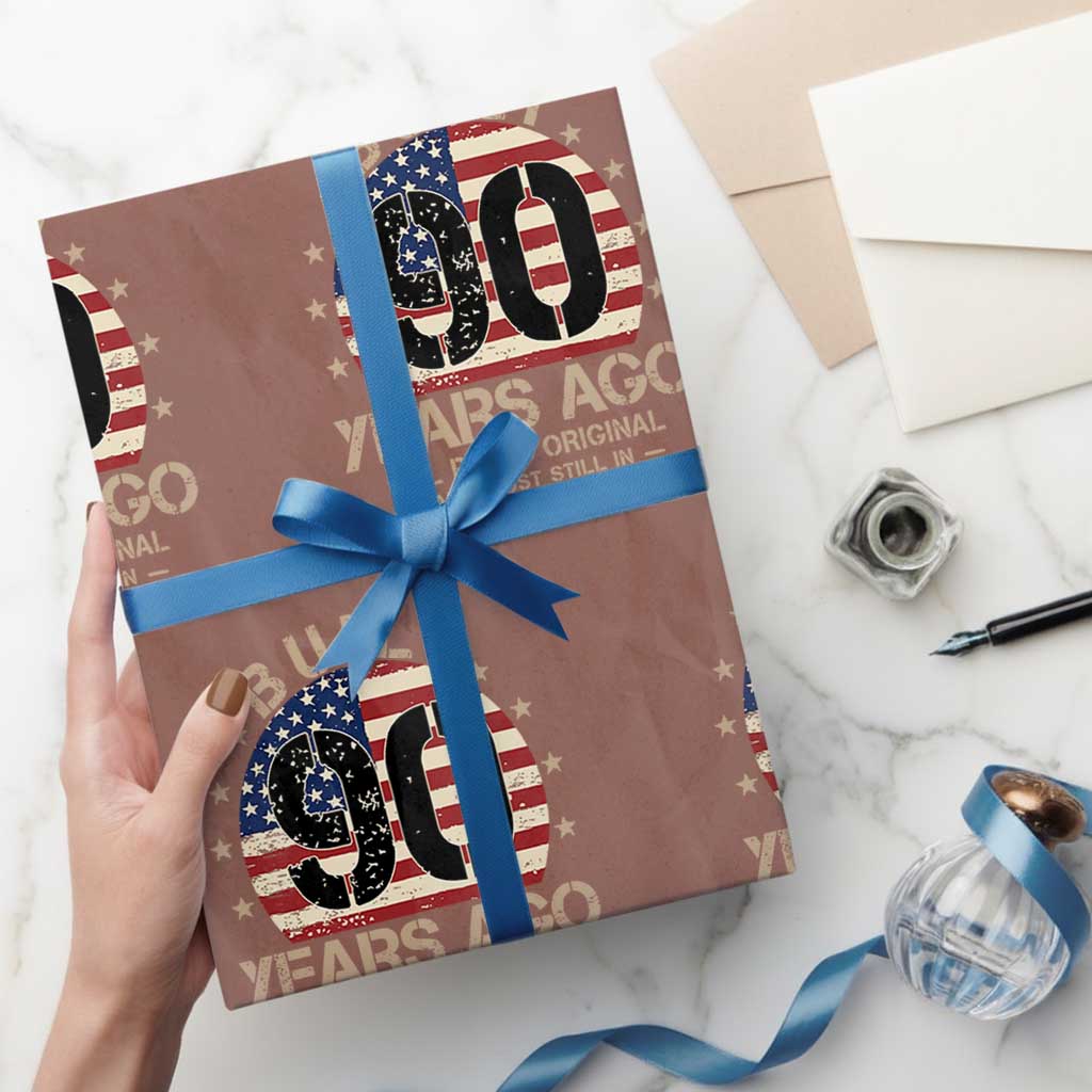 Funny 90th Birthday Wrapping Paper Roll Vintage US Flag Built 90 Years Ago Parts Original