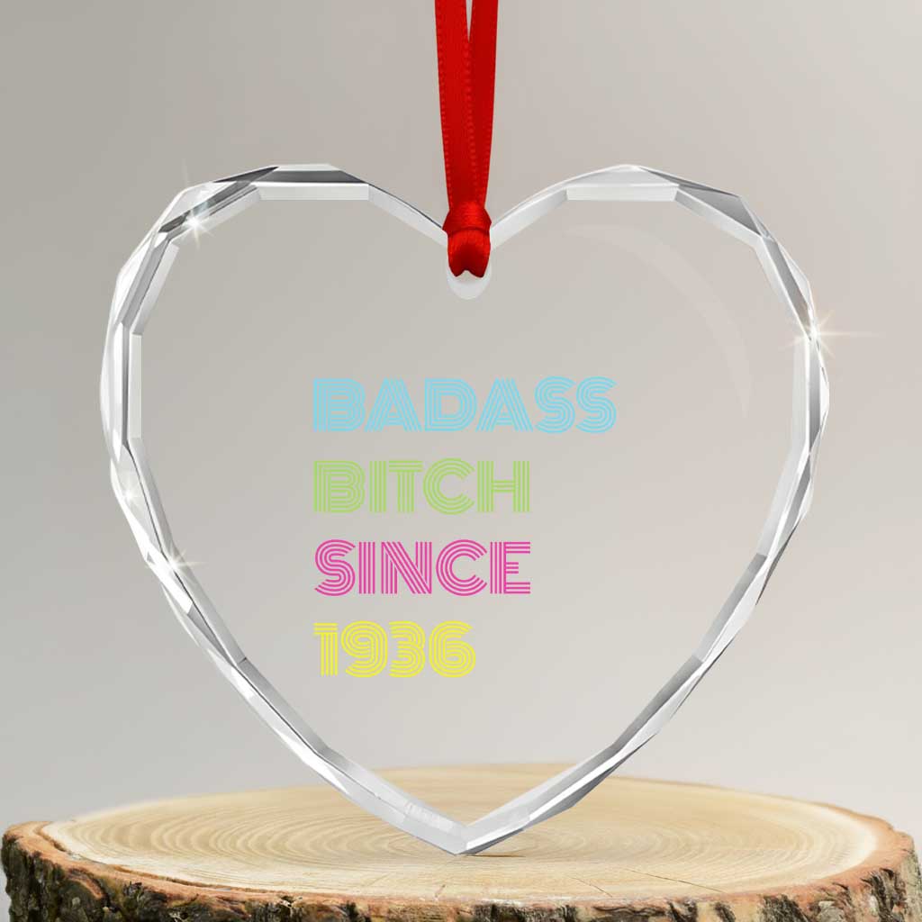 Funny 90th Birthday Heart Crystal Glass Ornament Retro Vintage Badass Bih Since 1936