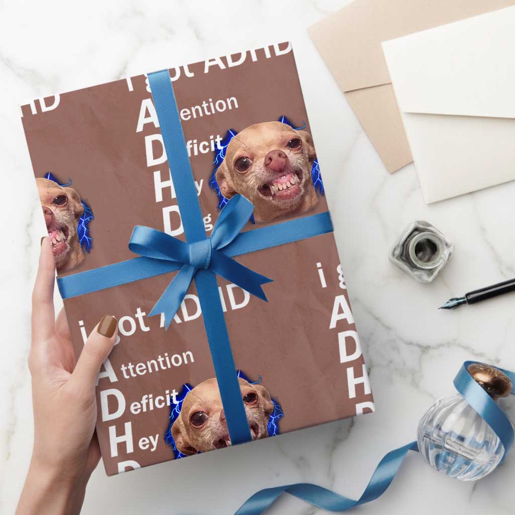 Funny ADHD Dog Meme Wrapping Paper Roll Attention Deficit Hey Dog Humor Lovers - Wonder Print Shop