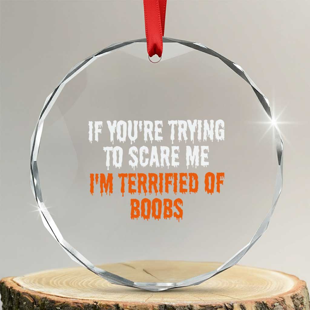 Funny Adult Humor Halloween Crystal Glass Ornament If You Are Trying To Scare Me I Am Terrified Of Boobs - Wonder Print Shop