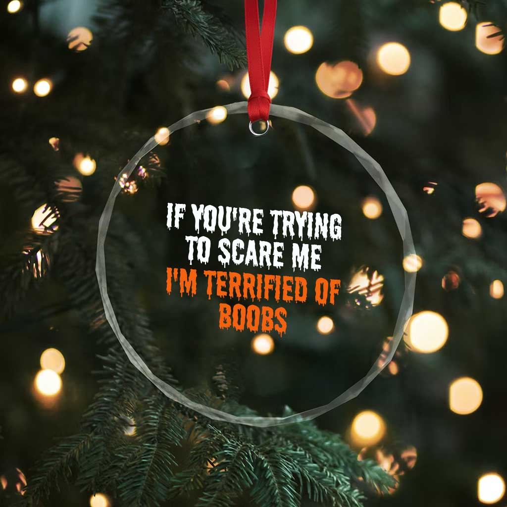 Funny Adult Humor Halloween Crystal Glass Ornament If You Are Trying To Scare Me I Am Terrified Of Boobs - Wonder Print Shop