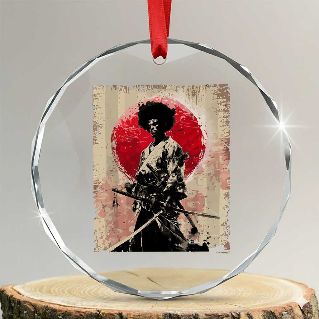 Funny African America Samurai Crystal Glass Ornament Japanese Art Black Warrior Fighter