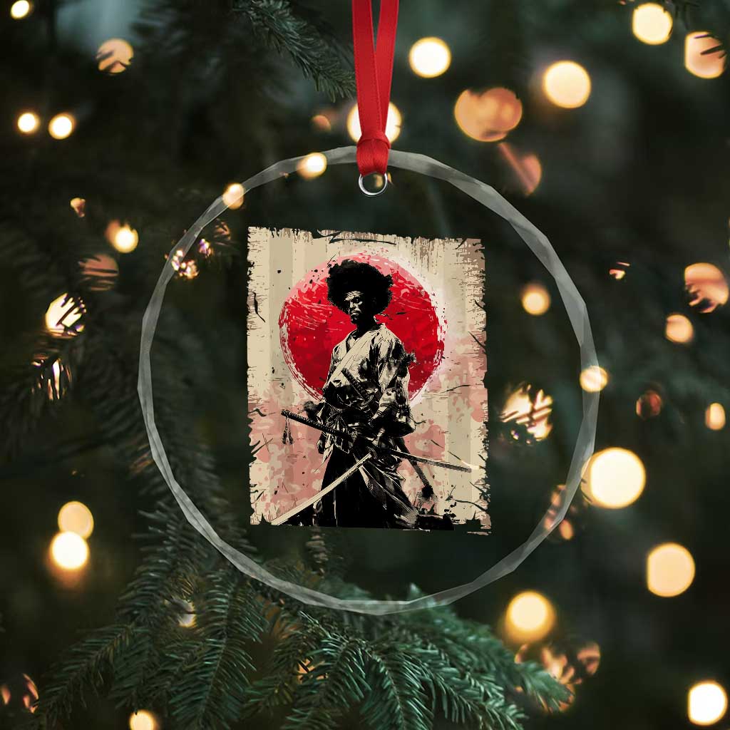 Funny African America Samurai Crystal Glass Ornament Japanese Art Black Warrior Fighter