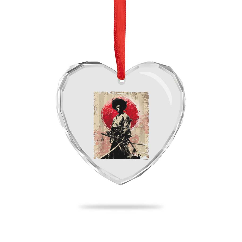 Funny African America Samurai Heart Crystal Glass Ornament Japanese Art Black Warrior Fighter