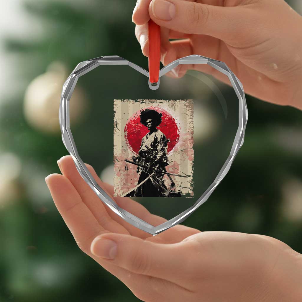 Funny African America Samurai Heart Crystal Glass Ornament Japanese Art Black Warrior Fighter