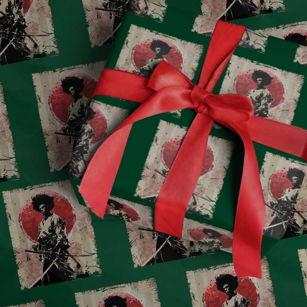 Funny African America Samurai Wrapping Paper Roll Japanese Art Black Warrior Fighter