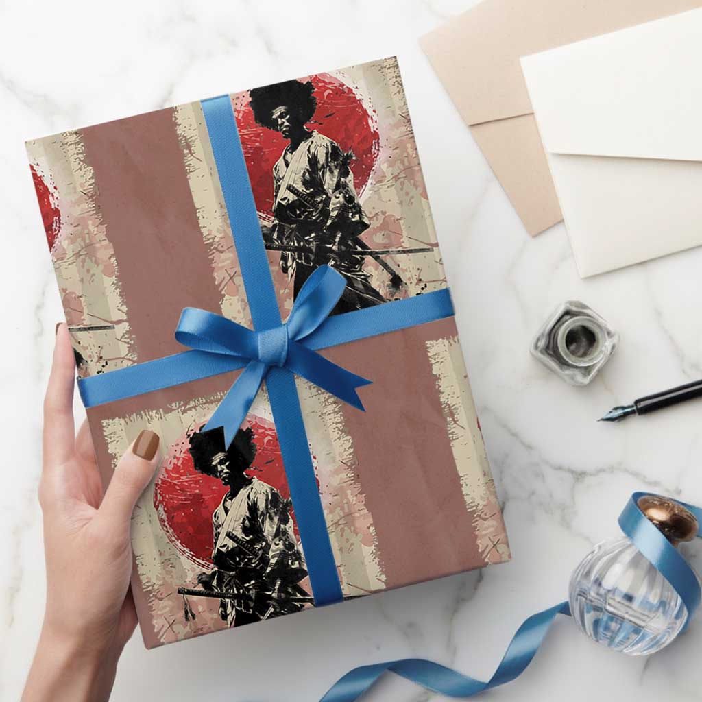 Funny African America Samurai Wrapping Paper Roll Japanese Art Black Warrior Fighter