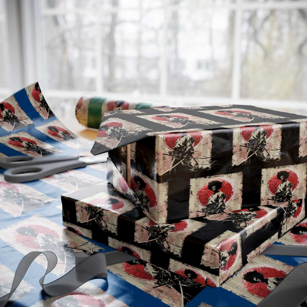 Funny African America Samurai Wrapping Paper Roll Japanese Art Black Warrior Fighter