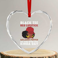 Funny African American Afro Queen Heart Crystal Glass Ornament Black Tee Red Lipstick Melanin Poppin Out Here Being Cute - Wonder Print Shop