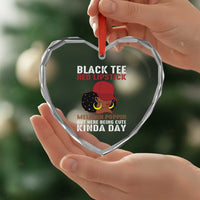 Funny African American Afro Queen Heart Crystal Glass Ornament Black Tee Red Lipstick Melanin Poppin Out Here Being Cute - Wonder Print Shop